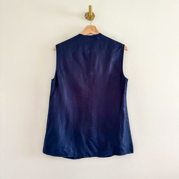 Cocoon By Elizabeth Geisler Sleeveless V-Neck Button Front Blouse Blue M - Picture 2 of 8